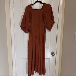 Elegant Puff Sleeve Rust Dress